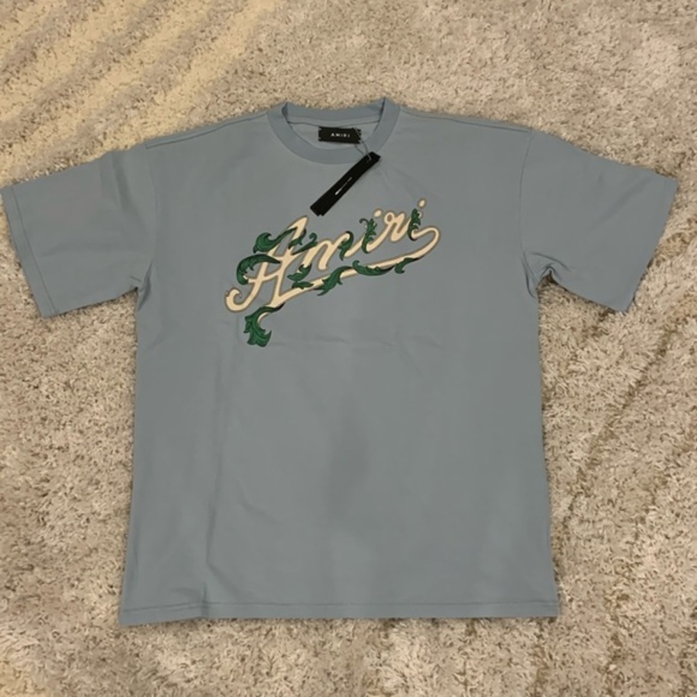Amiri Blue T-Shirt Filigree Mens Size Large
